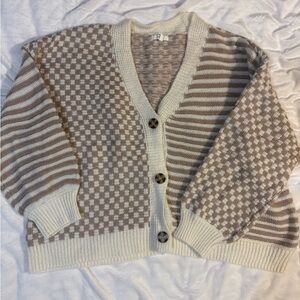 Maurices Cream and Brown Checkered Cardigan